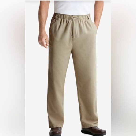 Mens King Size Green  Elastic Waist Pants NWT 100% Cotton Relaxed Fit - Picture 1 of 14